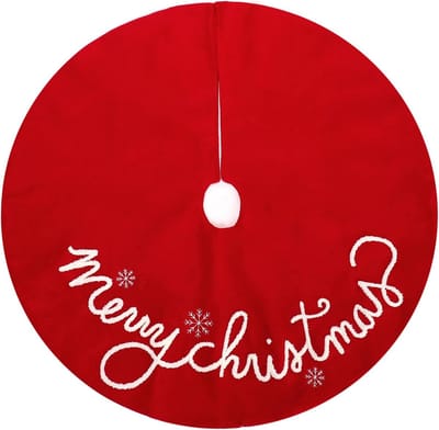 Kerstboomrok van 91 cm, kerstboomrok van vilt met geborduurde vrolijke kerstpatronen, kerstversiering voor binnen, rood
