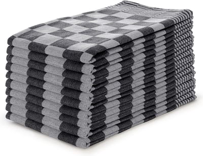 Theedoeken set Blok Zwart/Wit - 65x65 - Set van 10 - Geblokt - Blokdoeken - 100% katoen - Horeca Theedoeken