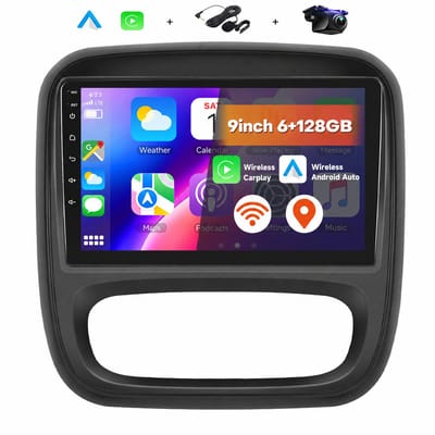 Boscer 2 Din Android 15 Autoradio - Geschikt voor Renault Trafic & Opel Vivaro (2015) - Draadloos Apple CarPlay & Android Auto - 6+128GB - 9 Inch HD IPS Touchscreen - GPS Navigatie - WiFi, Bluetooth & USB - Achteruitrijcamera & Microfoon