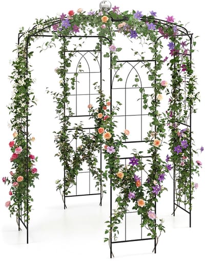 COSTWAY Rozenboog metalen rozenpaviljoen, tuinboog voor klimplanten, poortboog voor tuin, roengaas, klimhulp, rankrooster, tuinpaviljoen, klimboog voor veranda, bruiloft, feesten, 198 x 198 x 284 cm