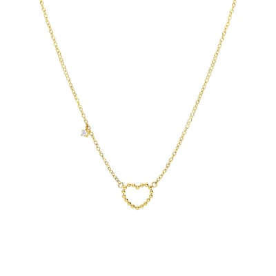 Lucardi Dames Stalen goldplated ketting met open hart bol - Ketting - Staal - Goudkleurig - 45 cm