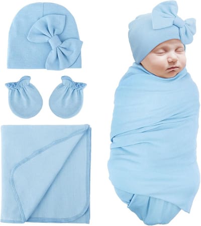 Zachte Katoenen Geboortedeken Swaddle Set met Muts en Sokjes voor Baby's