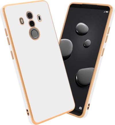 Cadorabo Hoesje geschikt voor Huawei MATE 10 PRO in Glossy Wit - Goud - Beschermhoes Case Cover van flexibel TPU-silicone en met camerabescherming