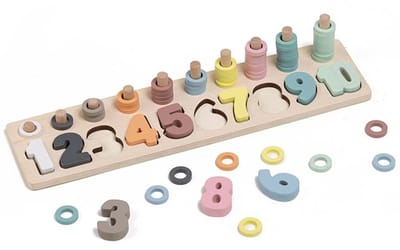 EurekaKids houten educatief speelgoed stapel- en telpuzzel Montessori.