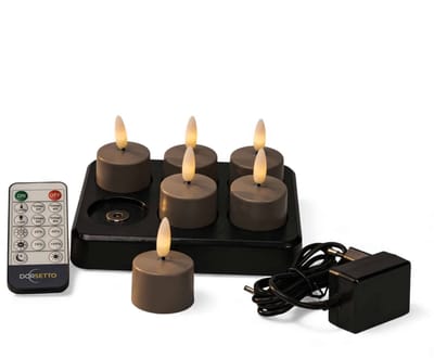 DORSETTO Led waxinelichtjes Charleston Grey ,tot 400 uur brandduur, 6 stuks, met afstandsbediening