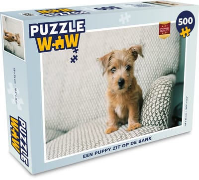 Puzzel Een puppy zit op de bank - Legpuzzel - Puzzel 500 stukjes