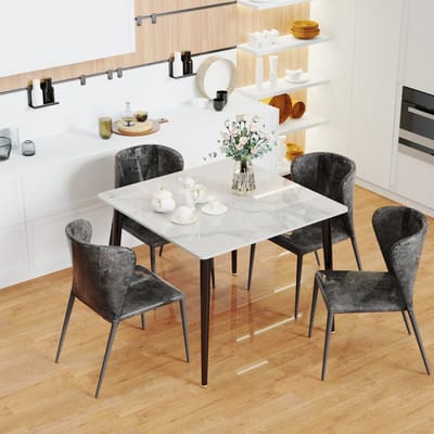 FATIVO Vierkant Eettafel - Kleine Keukentafel - marmerlook - 80x80x76cm - Wit & Zwart - Modern Tafel voor Eetkamer, Keuken, Woonkamer
