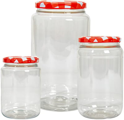 Hega Hogar Weckpotten/voorraadpotten set Classico - 6x stuks - 500/750/1500 ml - kunststof - rood - draaideksel