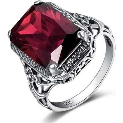 POMOiii Rechthoek Vintage Rode Ruby Ringen Voor Vrouwen Nieuwe Mode Edelsteen Sieraden Ring Party Geschenken 10 black