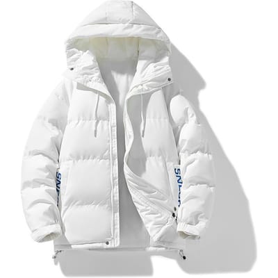 Manteau rembourré à capuche épais de couleur unie d'hiver Veste rembourrée polyvalente ample Veste rembourrée décontractée 3XL white