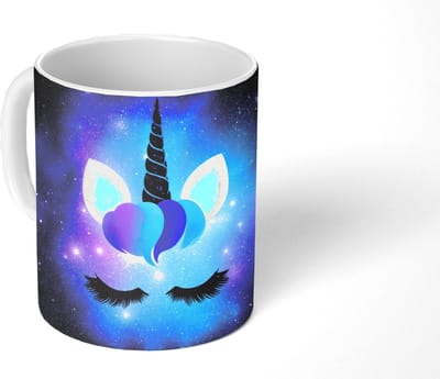 Mok - Koffiemok - Eenhoorn - Sterren - Magisch - Blauw - Mokken - 350 ML - Beker - Koffiemokken - Theemok