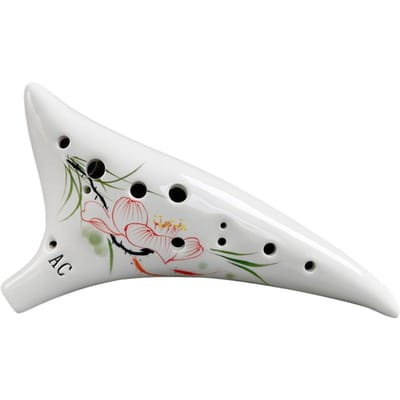 Ocarina Alto C en céramique à queue déformée, 12 trous, Instrument de musique peint à la main Colorful lotus