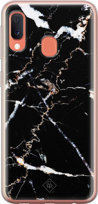 Casimoda® hoesje - Geschikt voor Samsung A20e - Marmer Zwart - Backcover - Siliconen/TPU - Bruin/beige