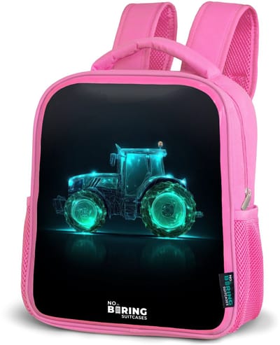 NoBoringSuitcases.com® - Rugzak roze - Schooltas meisjes - Neontractor op zwarte ondergrond - Kinder rugtas meisje - Boekentas kind - Kinderrugzak voor school - Schoolrugzak