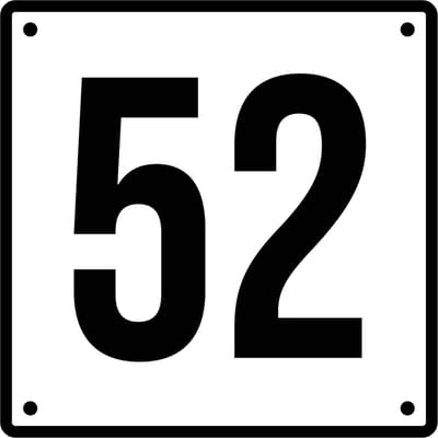 Huisnummerbord 52 - Incl. Schroeven en Pluggen – Acrylaat - 10 x 10 cm - Wit met Zwart