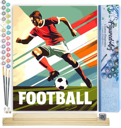 Figured'Art Schilderen op Nummer Volwassenen canvas Sportaffiche Voetbal- Handwerk acrylverf Kit DIY Compleet - 40x50cm met DIY houten lijst