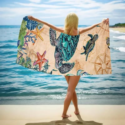 Unyqoos® Extra Groot Sneldrogend Strandhanddoek met Oceaan Thema voor Diverse Activiteiten