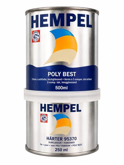 Hempel Poly Best 2-Componenten Hoogglans Polyurethaan Jachtlak 500 ml + Verharder 250 ml zwart-blauw Bootlak voor Hout, Polyester, Staal en Aluminium