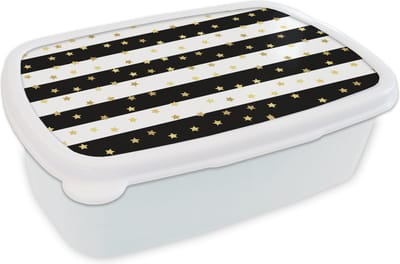 Broodtrommel Wit - Lunchbox - Brooddoos - Sterren - Goud - Confetti - Patronen - 18x12x6 cm - Volwassenen