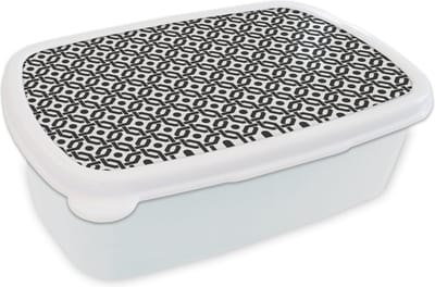 Broodtrommel Wit - Lunchbox - Brooddoos - Zwart - Geometrie - Design - 18x12x6 cm - Volwassenen