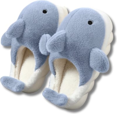 Livano Pantoffels - Sloffen - Slippers - Warme Pantoffels - Dames - Heren - Pluche - Maat 36 En 37 - Haai - Blauw