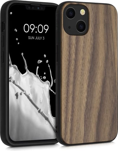 kwmobile telefoonhoesje geschikt voor Apple iPhone 13 - Hoesje met bumper in donkerbruin - Backcover - hout