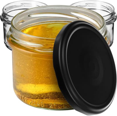 KADAX Kleine inmaakpotten, 235 ml, potten diameter 82, kleine potten voor honing en specerijen, jampotten met deksel, luchtdichte potten om cadeau te geven (zwart, mat, 10 stuks)