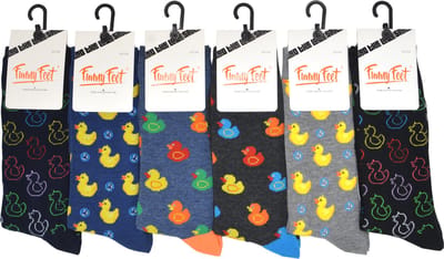 Funny Feet socks - Happy kousen - Duck - cadeau - grappige sokken - 6 paar - Maat 43/46- assortiment