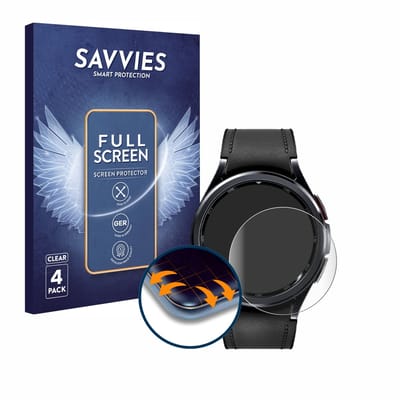 Savvies - Screenprotector voor Samsung Galaxy Watch 6 Classic (47 mm) - Folie Beschermfolie transparant volledig dekking 4 Stuks