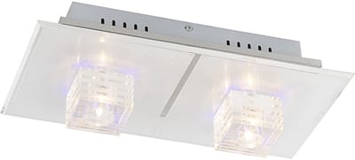 Plafondlamp afstandsbediening plafondlamp glas woonkamerlamp chroom slaapkamerlamp, 24x decoratieve LED kleurwissel, 2x G4 stopcontacten, LxBxH 40x20,5x12,5cm