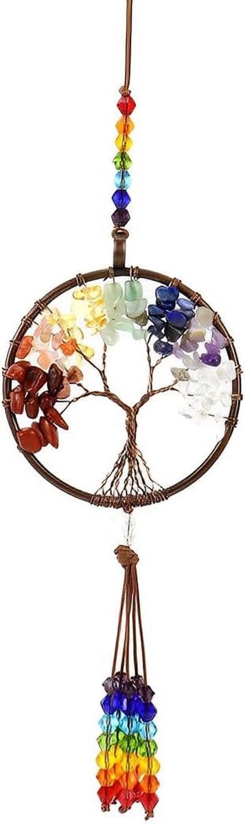 Levensboom, hangend ornament voor autospiegel, 7 chakrastenen, helende kristallen hanger, auto-interieur, reiki, veel geluk, meditatie