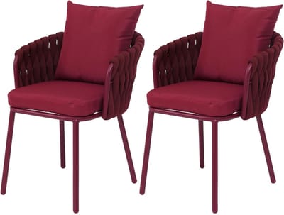 Set van 2 aluminium tuinstoelen MCW-P89, tuinstoel Outdoor stoel, stof/textiel (180 g/m²) touwvlechtwerk Rope ~ bordeaux