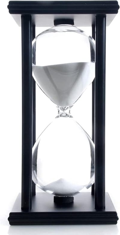 Zandloper - Zandklok Timer - Tijd Beheren - Houten Frame Glas - 20.5 cm - Zwart Wit Zand