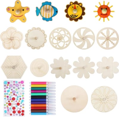 16-delige houten spinner set voor kinderen, bouwkit met aquarelpen en diamantstickers, creatief speelgoed voor verjaardagen en geschenken