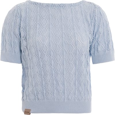 Knit Factory Nomi Trui Dames - Gebreide Damestrui met Haakpatroon en Boothals - Luchtige Dames Top - Dames Pullover - Serein Blue - 36/38