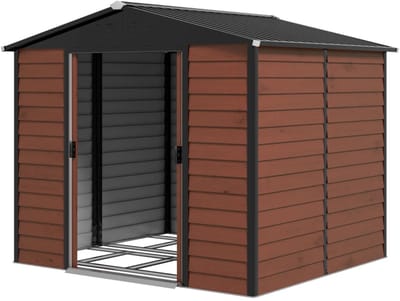 Tuinschuur - 240x206x198 cm - Tuinhuisje met Schuifdeur - Gereedschapsschuur - Gegalvaniseerd Staal - Opslagruimte Tuin - Tuingereedschap Bewaren - Buitenschuren - Fietsenberging - Tuinhuis - Teak