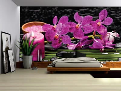 Purple Orchids And Candle Photo Wallcovering