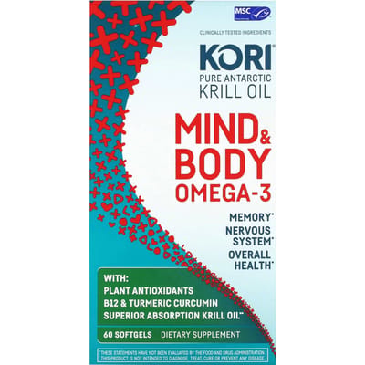Kori, pure Atlantische krillolie, omega-3, 6 voor geest en lichaam, 60 zachte capsules