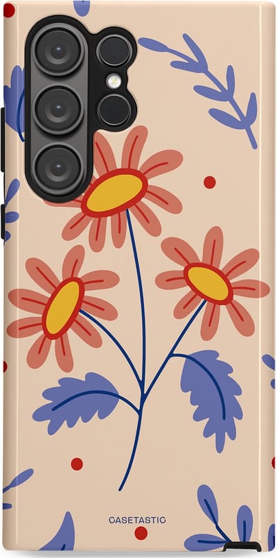 Casetastic hoesje geschikt voor Samsung Galaxy S23 Ultra - Dubbellaagse bescherming - Perzikbloem trio - Fashion Case - Lavendel Perzik Zand