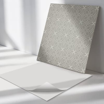 Wallfluent Vinyl Tegels - Geometrisch Bloemenpatroon Wand PVC Tegels - 30 cm x 30 cm - Grijs Vinyl Tegels - 9 stuks - Vierkant PVC Tegels - Patroon Plaktegels - Vinyl Tegels Zelfklevend - Plaktegels Keuken en Badkamer