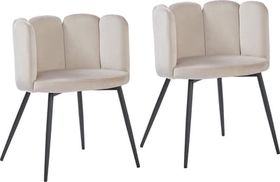 BukkitBow – Eetkamerstoel / Bureaustoel met Bloembladontwerp – Geschikt als Make-up Stoel - Fluweel & Metalen Onderstel - Velvet / Fluweel – 2 Stuks - Licht Grijs
