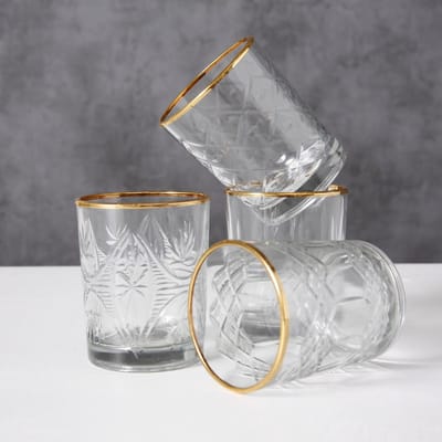 Whiskey glazen - Drink glazen - 24cl - Glas - Boltze - 4 set - Goud randje .