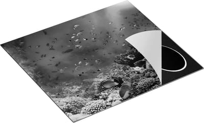 Chefcare Inductie Beschermer Onderwater Vissen met Koraal in de Zee - Zwart Wit - 60x50 cm - Afdekplaat Inductie - Kookplaat Beschermer - Inductie Mat