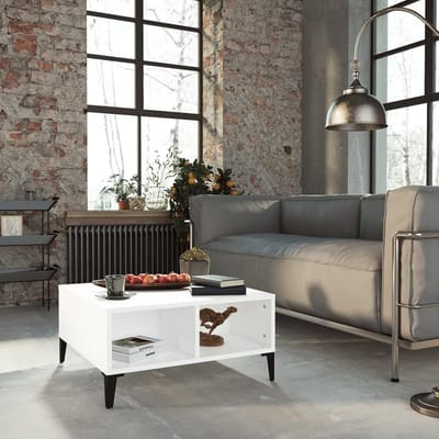 Salontafel - Bijzettafel Woonkamer - Opbergen Woonkamer - Vier Handige Vakken - 60 x 60 cm - Wit