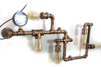 DIMICO - Vintage Lamp - Wandverlichting Binnen - Industriele Wandlamp - Muurlamp Retro - Goud - Waterleiding Design - 75x44 cm
