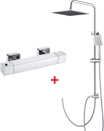 Auralum Max Douchesysteem - Doucheset - Inclusief thermostaatkraan - Ã˜ 25.4 cm - Regendouche en Handdouche - Verstelbare Hoogte 74-109 cm - Waterbesparend - Chroom