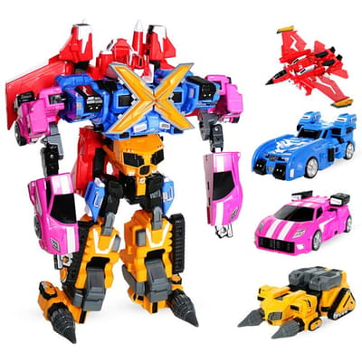 5 IN 1/4 IN 1 Mini Kracht Transformerende Robot naar Auto Speelgoed Actiefiguren MiniForce X Simulatie Vliegtuig Transformatie Auto speelgoed black