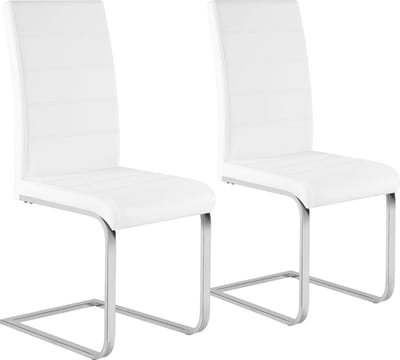 BukkitBow - Eetkamerstoel / Keukenstoel - Cantilever Stoel - Kunstleder/Leer Stoel - met Metalen Onderstel - Zithoogte 48.5CM - Set van 2 Stuks - Wit