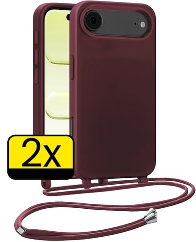 Hoesje Geschikt voor iPhone Air Hoesje Met Koord Siliconen Case - Hoes Geschikt voor iPhone Air Backcover Met Afneembaar Koord - Aubergine - 2 Stuks