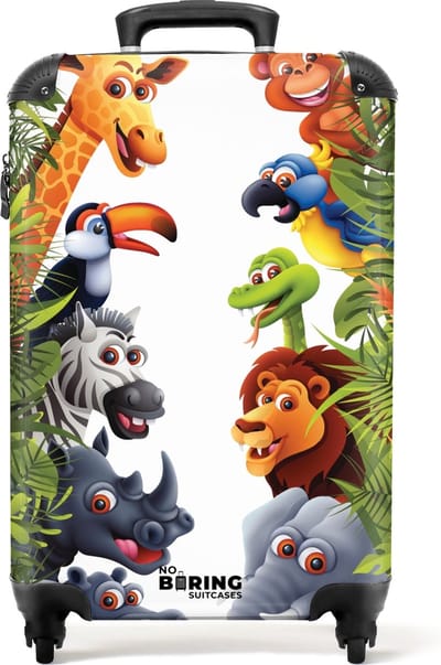 NoBoringSuitcases.com® - Kinderkoffer - Kindertrolley - Jungle dieren - Handbagage koffer lichtgewicht - Reiskoffer trolley voor kind - Rolkoffer met wieltjes - Past binnen 55x40x20 en 55x35x25